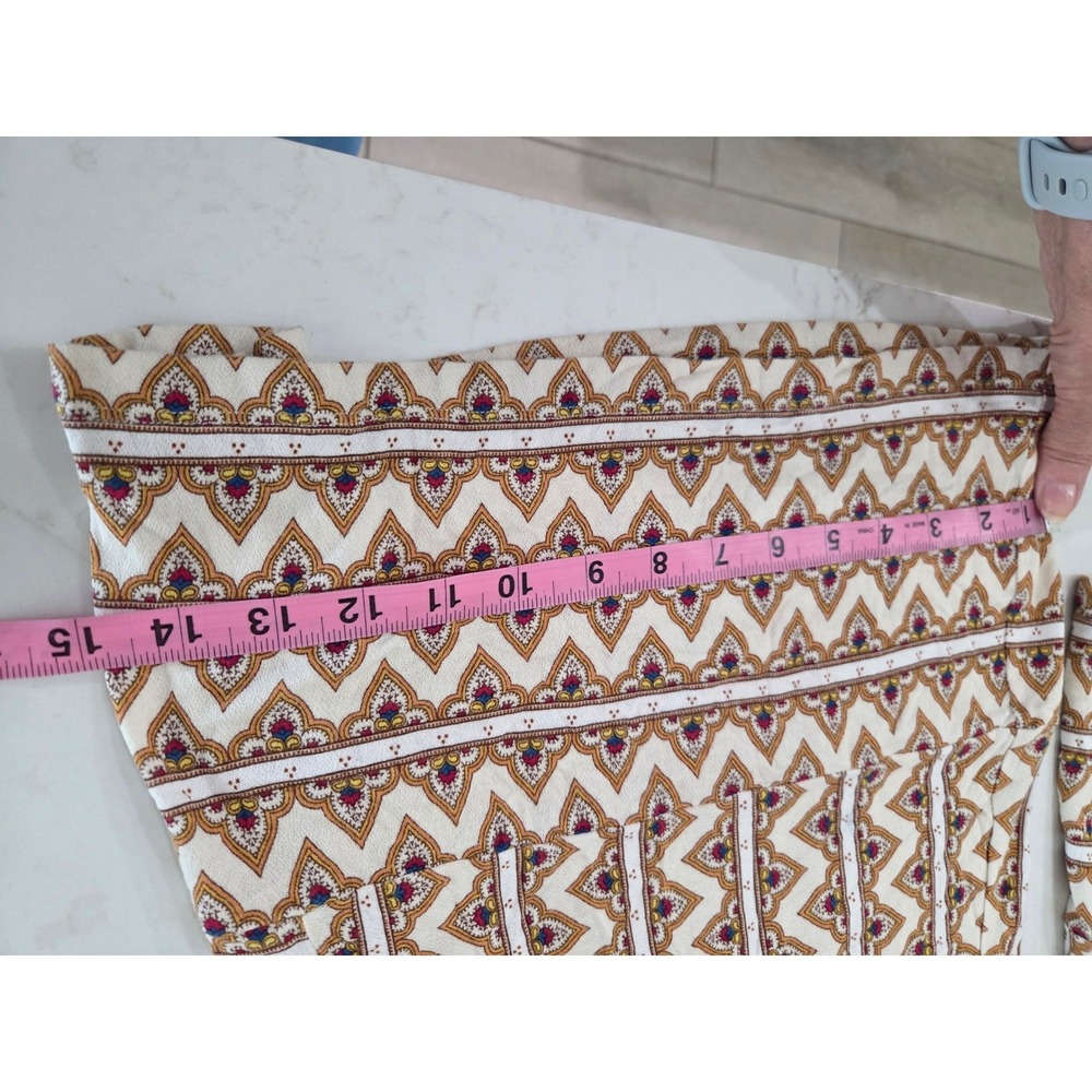 Farm Rio Anthropologie Wide Leg Pants Size M Tan Geometric Knit Pull On Boho - Picture 12 of 14